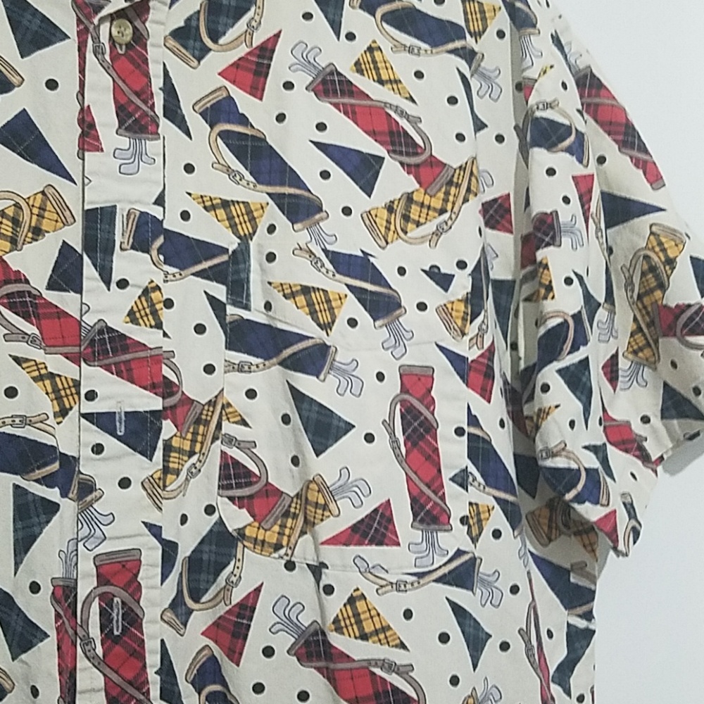Vintage Ivy Club Club Bag Golf Shirt Mens Medium Short Sleeve Button Down P17